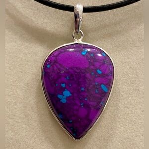 Turquoise and silver pendant. 1.75” long. NEW.